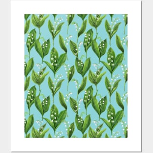 Lily of the valley on pool blue Posters and Art